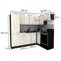 Bucatarie de Colt GENA NEW 4 DR. 160-230, Fara Corp de Cuptor, Wenge / Decor K352
